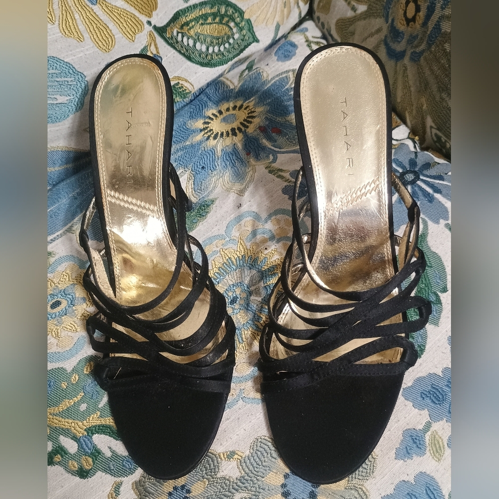 Tahari Black Strappy Heels Size 8.5